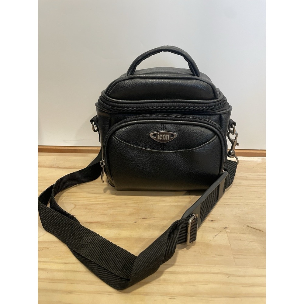 Icon Black Camera Bag with Shoulder Strap - Compact, Padded Multiple Compartment
